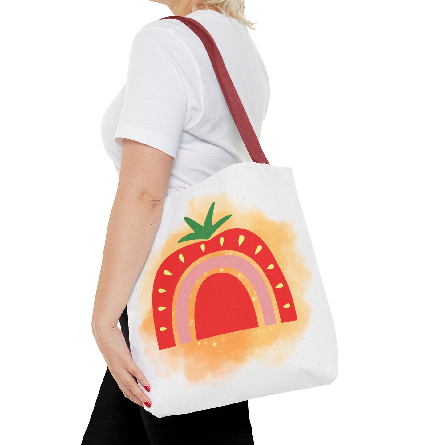 Strawberry Rainbow Tote Bag – Cute Fruit Watercolor AOP Tote