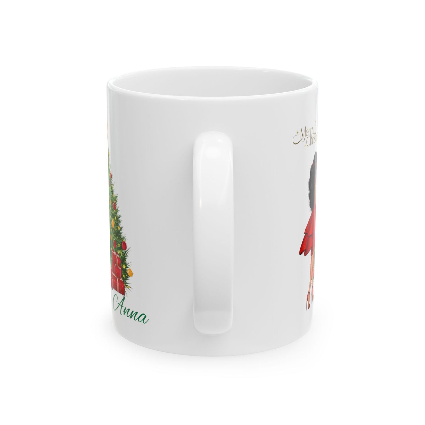 Personalized Christmas Mug – Festive Tree & Girl Illustration (11oz/15oz)