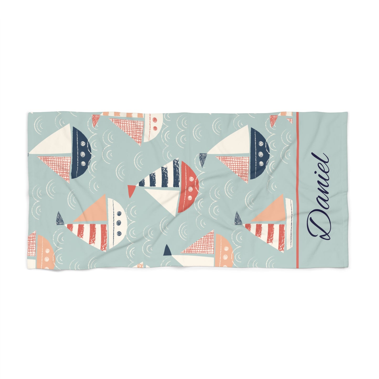 Personalized Nautical Sailboat Beach Towel — Custom Name