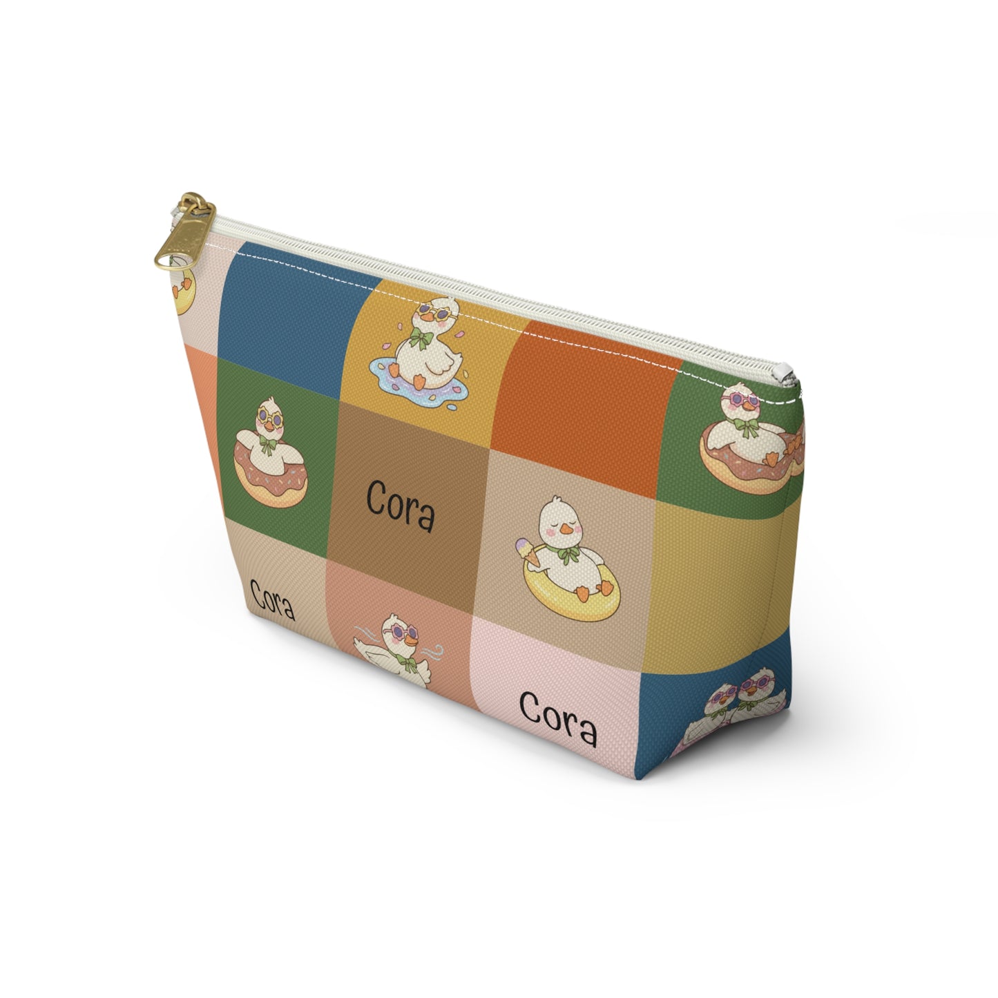 Personalized Duck Pattern Accessory Pouch — Custom Name Cosmetic Bag