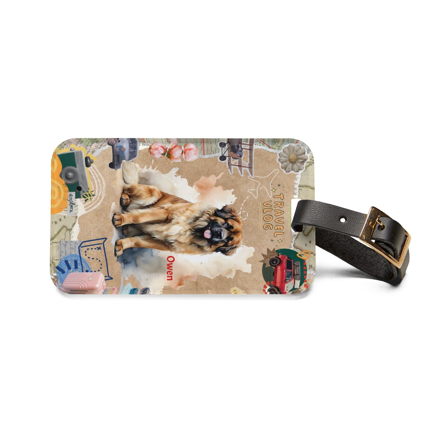 Luggage Tag - Personalized Travel Dog Tag with 'Owen' Leonberger Design