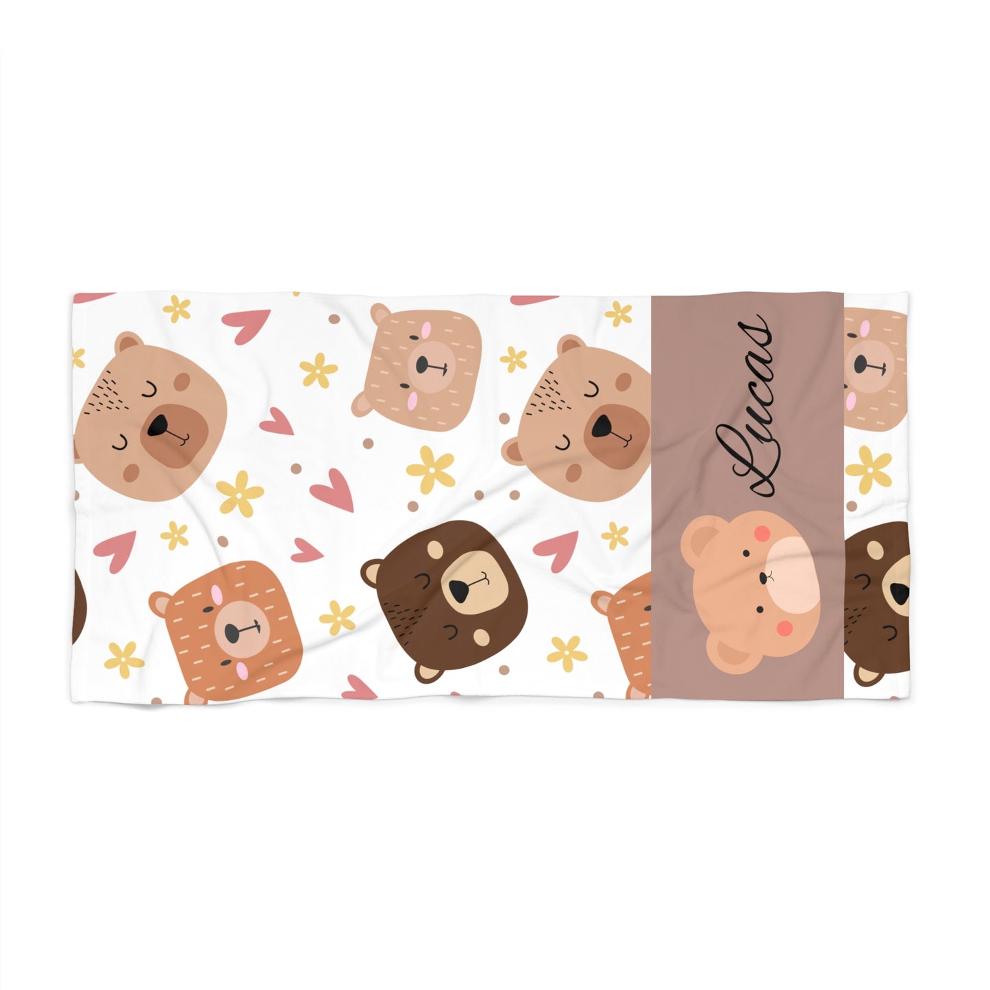 Personalized Cute Bear Beach Towel — Custom Name Kids Beach & Pool Towel