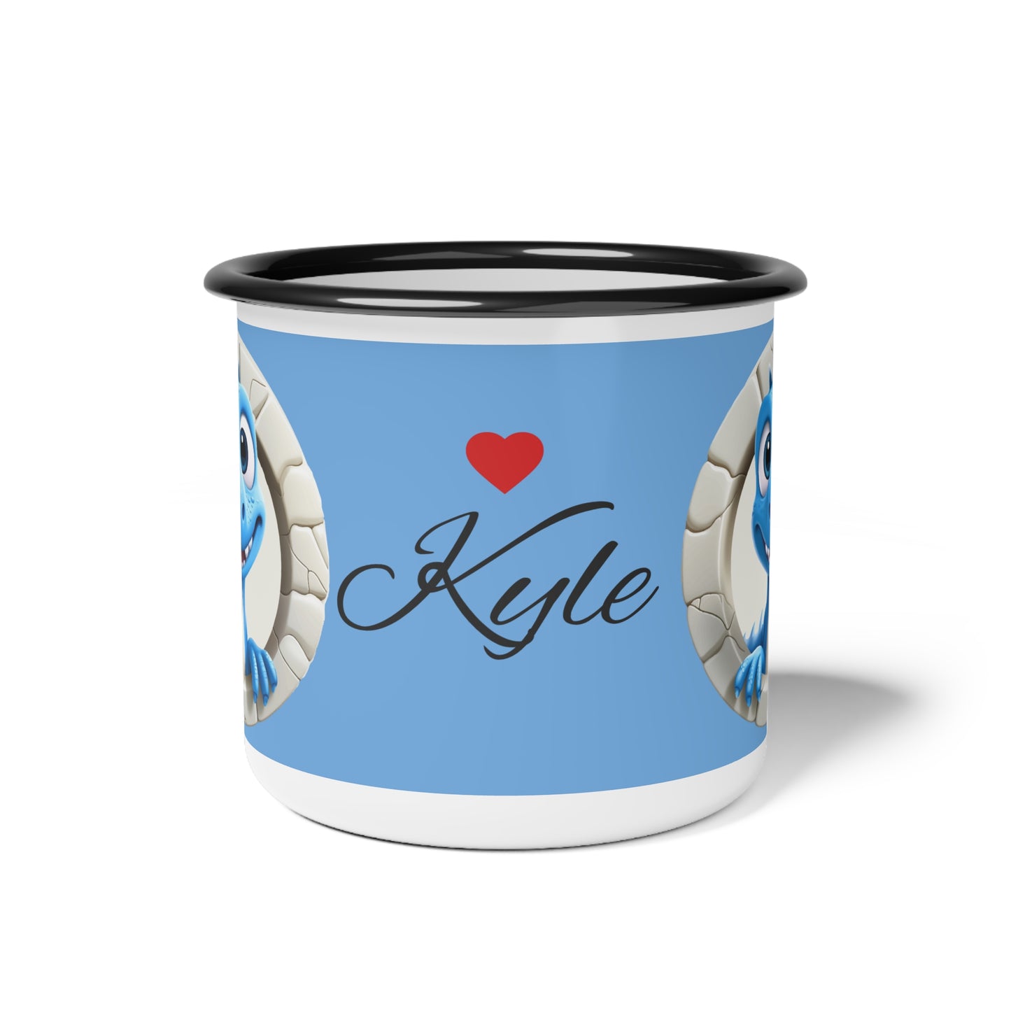 Enamel Camp Cup — Cute Blue Dragon Personalized Camping Mug (Name: Kyle)