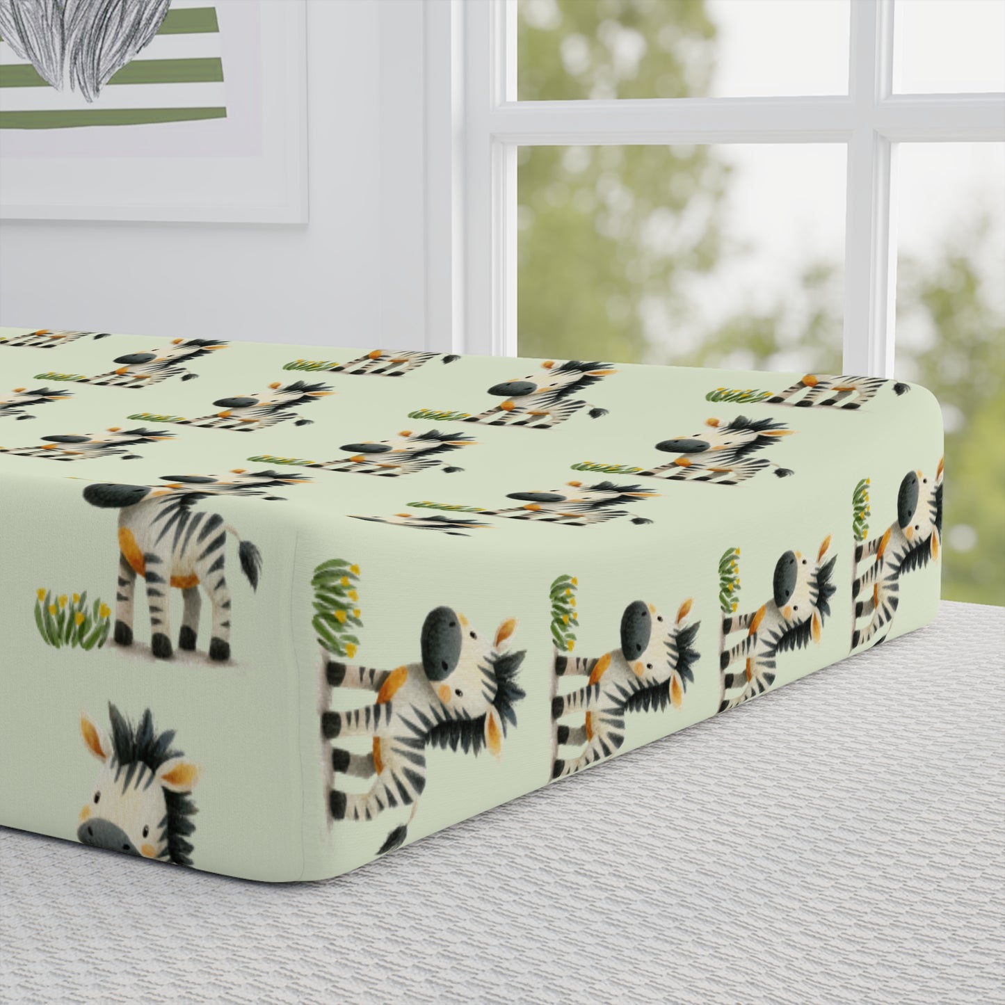 Changing Pad Cover — Mint Safari Giraffe Print