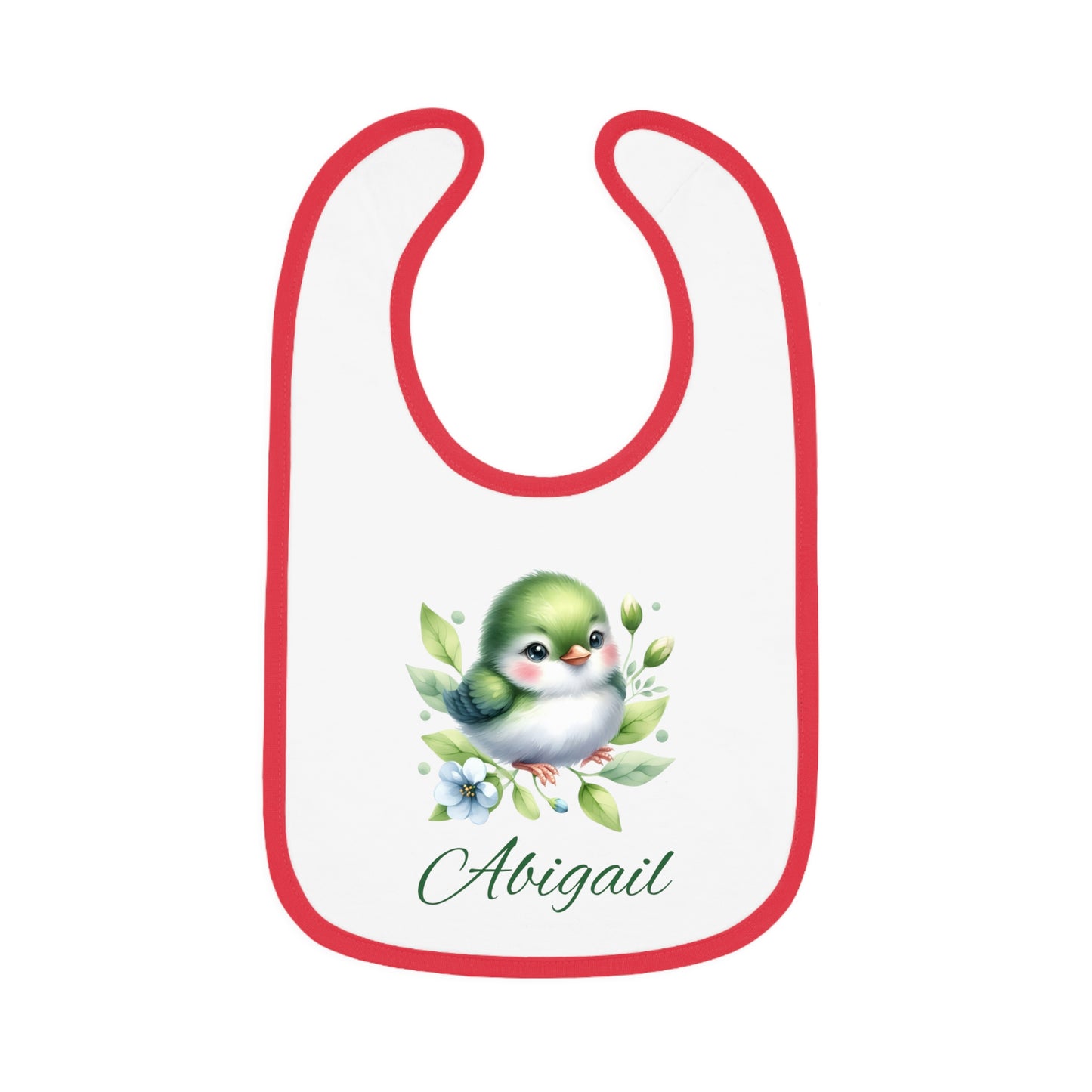 Personalized Baby Bib — Green Watercolor Bird with Name