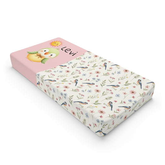 Personalized Floral Bird Baby Changing Pad Cover — Cute Duckling Name Option