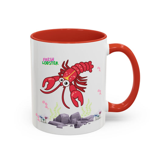 Friendly red lobster big eyes and yellow strip Coffee Mug