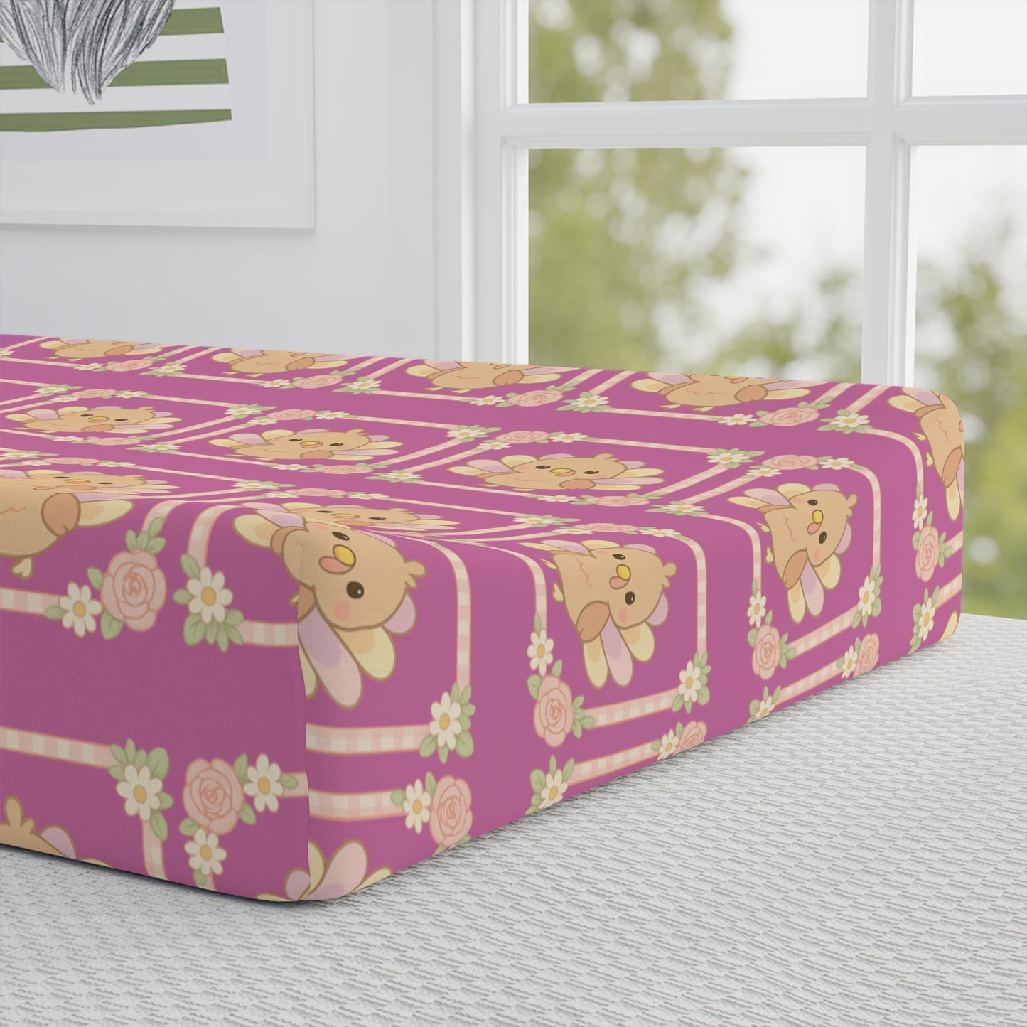 Changing Pad Cover — Personalized Pink Lion Nursery Pattern (Name: Lydia)