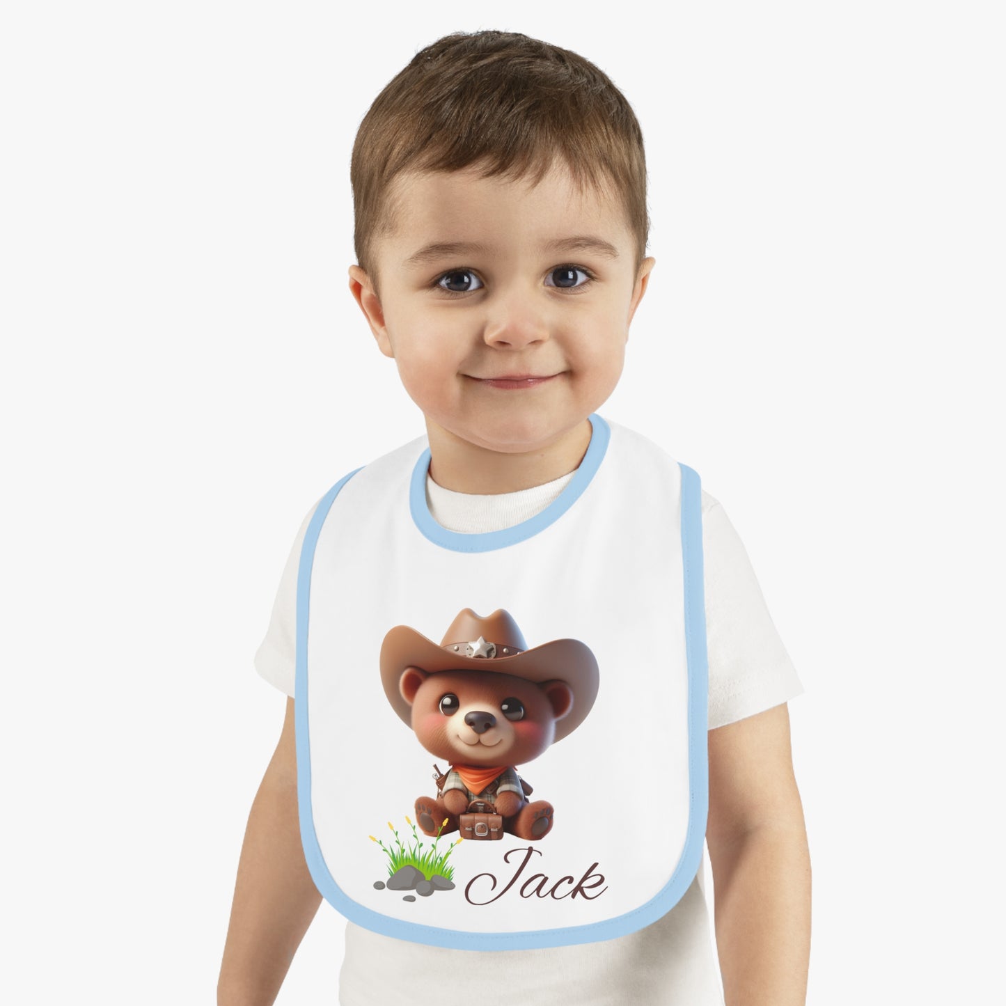 Baby Bib - Personalized Cowboy Bear Design (Custom Name)