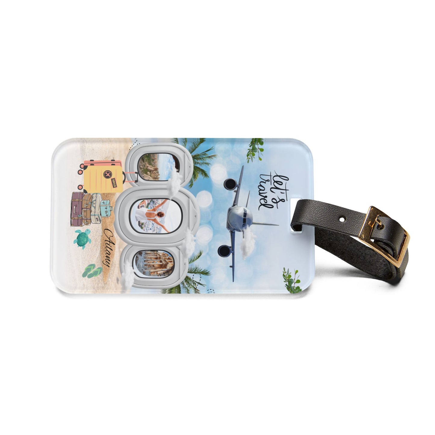 Let's Travel Luggage Tag — Tropical Airplane Window Design