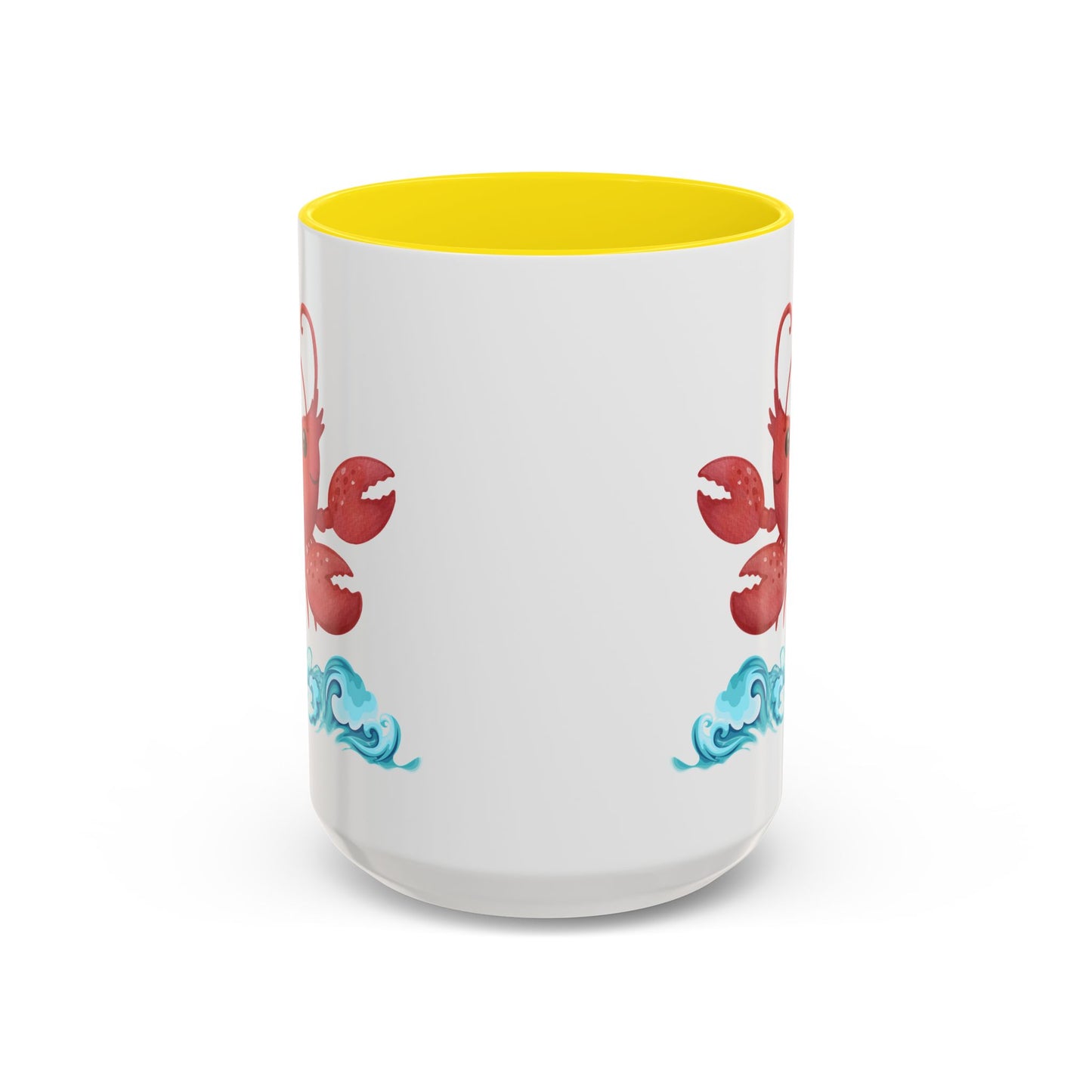 Cheerful red lobster emerging from stylized blue waves Coffee Mug
