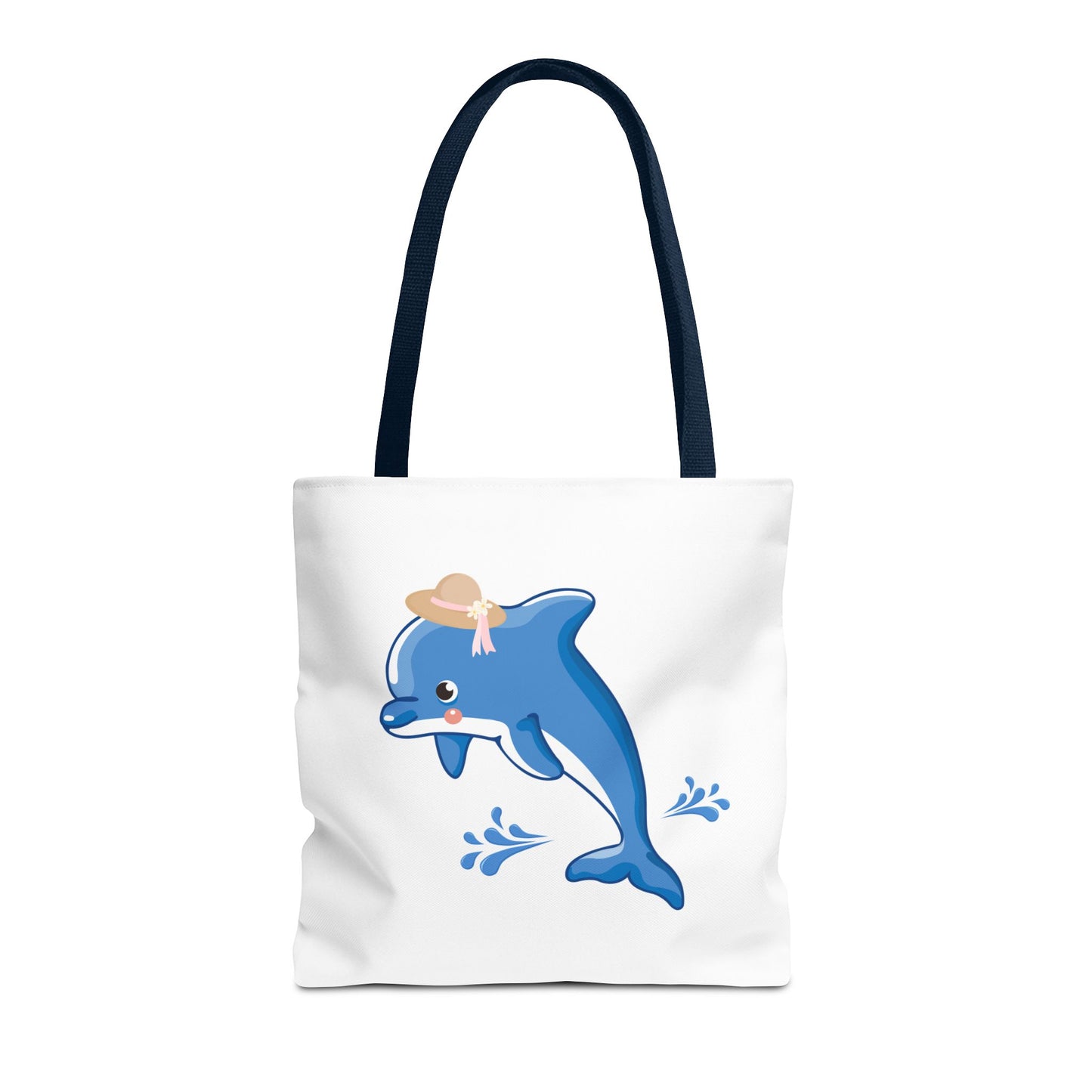 Dolphin wearing a straw hat with stylized water splashes Tote Bag