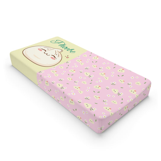 Baby Changing Pad Cover — Pink Floral Chick Print with ‘Precious’ Accent