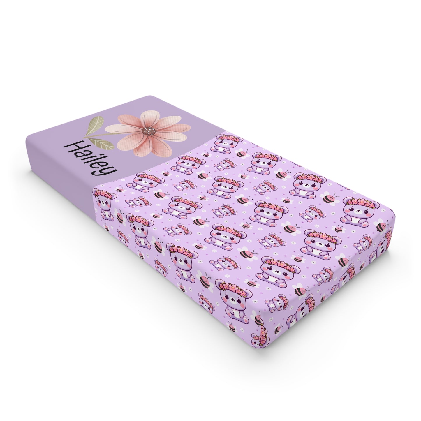Personalized Lavender Baby Changing Pad Cover — Cute Cartoon Cow Pattern with Name