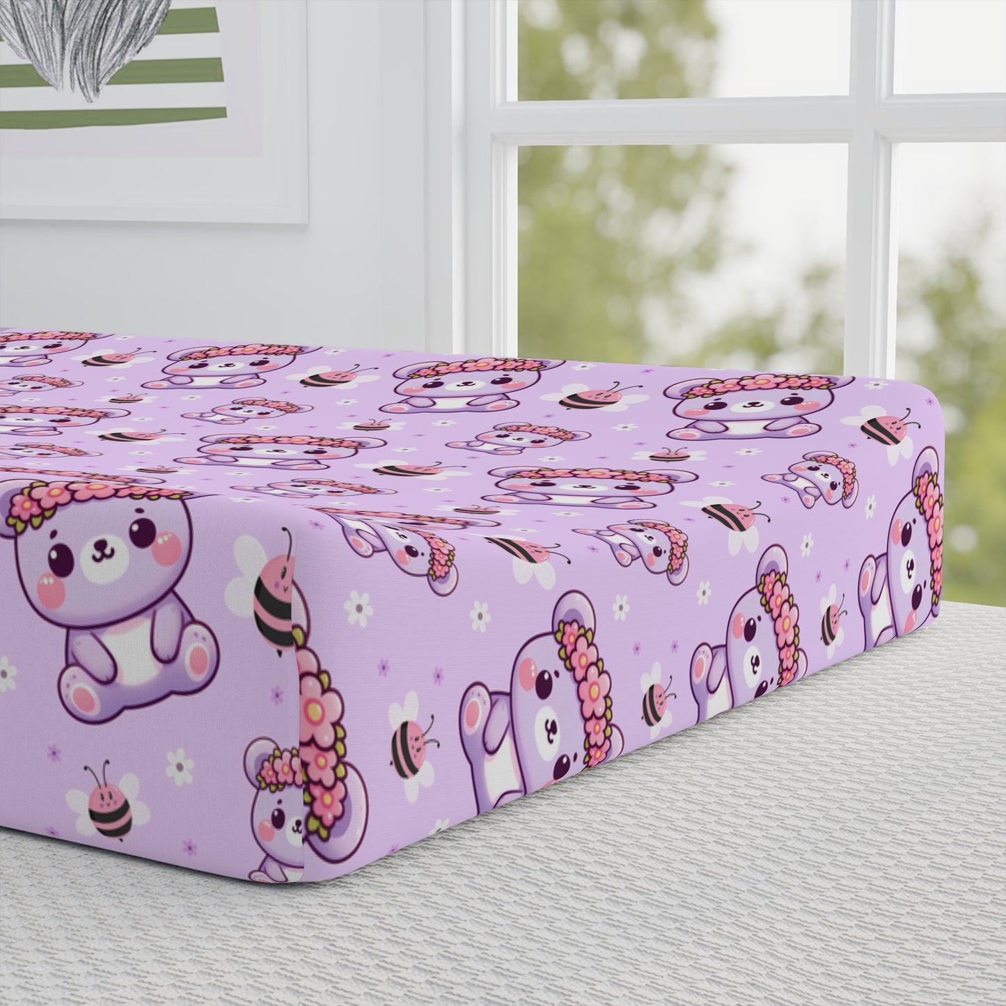 Personalized Lavender Baby Changing Pad Cover — Cute Cartoon Cow Pattern with Name