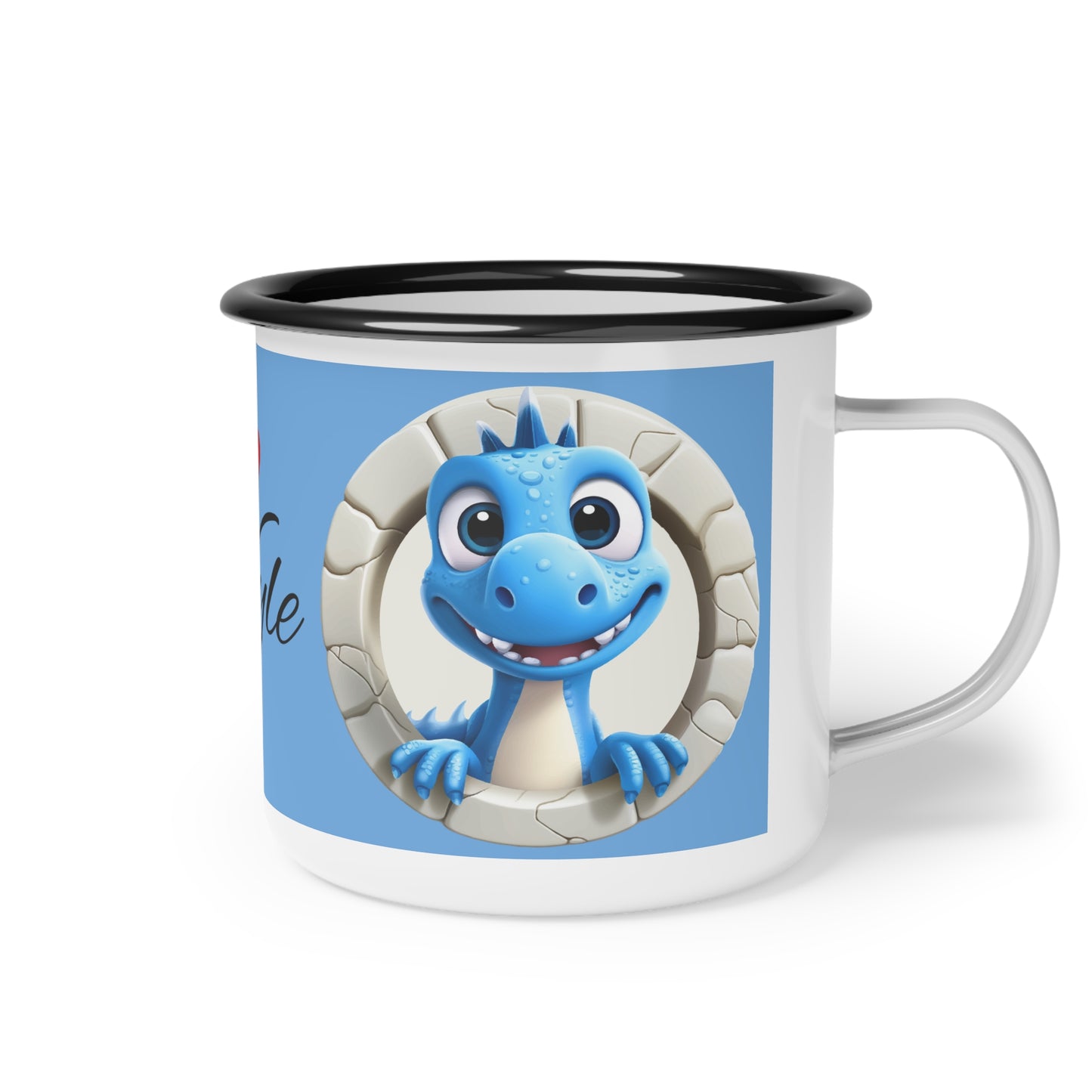 Enamel Camp Cup — Cute Blue Dragon Personalized Camping Mug (Name: Kyle)