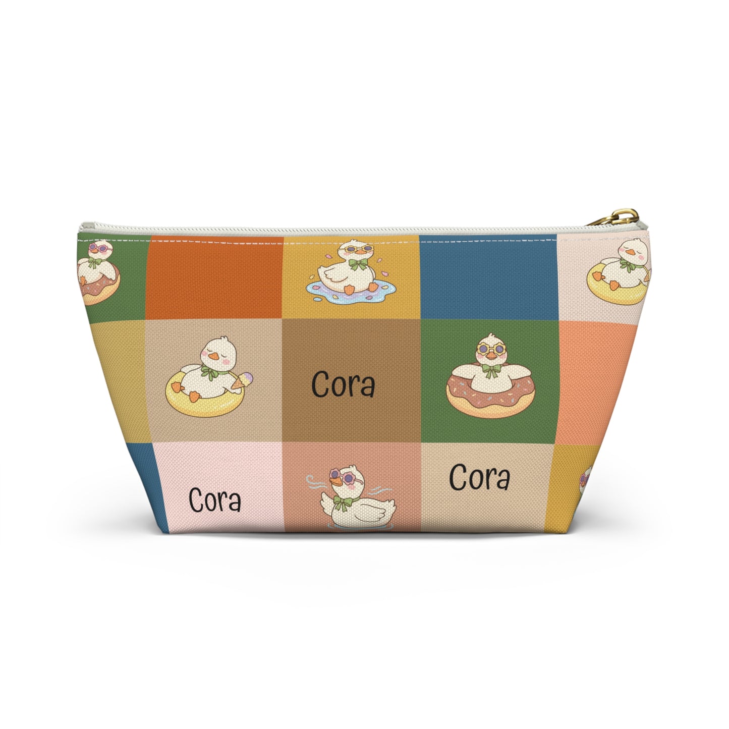 Personalized Duck Pattern Accessory Pouch — Custom Name Cosmetic Bag