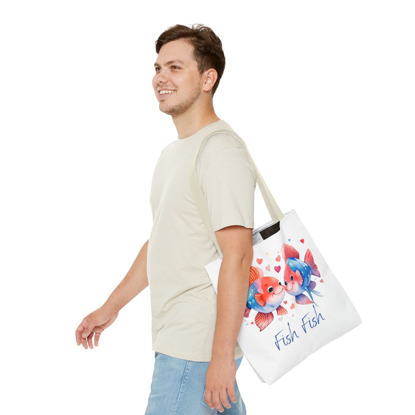 Cute Fish Couple Tote Bag — 'Fish Fish' Romantic Sea Life Beach Shopper