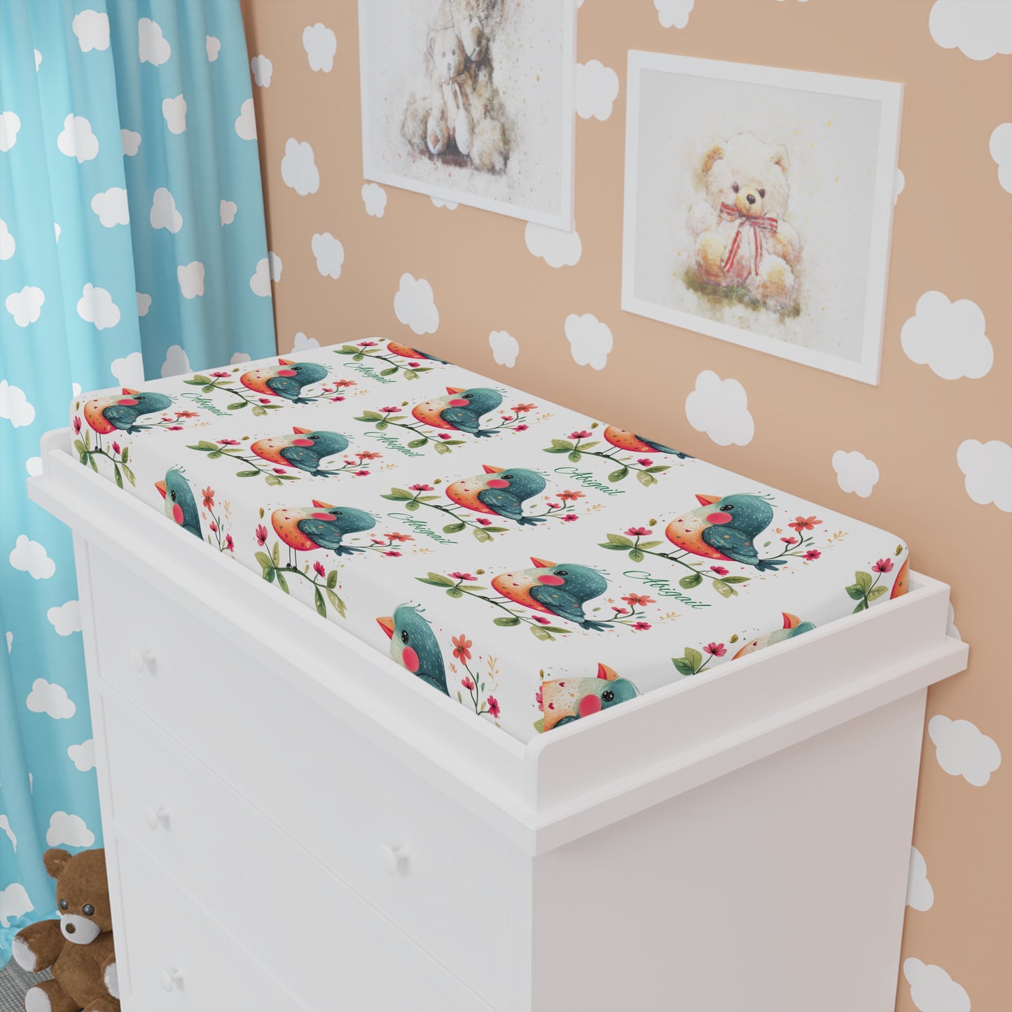 Changing Pad Cover - Watercolor Birds Floral Nursery