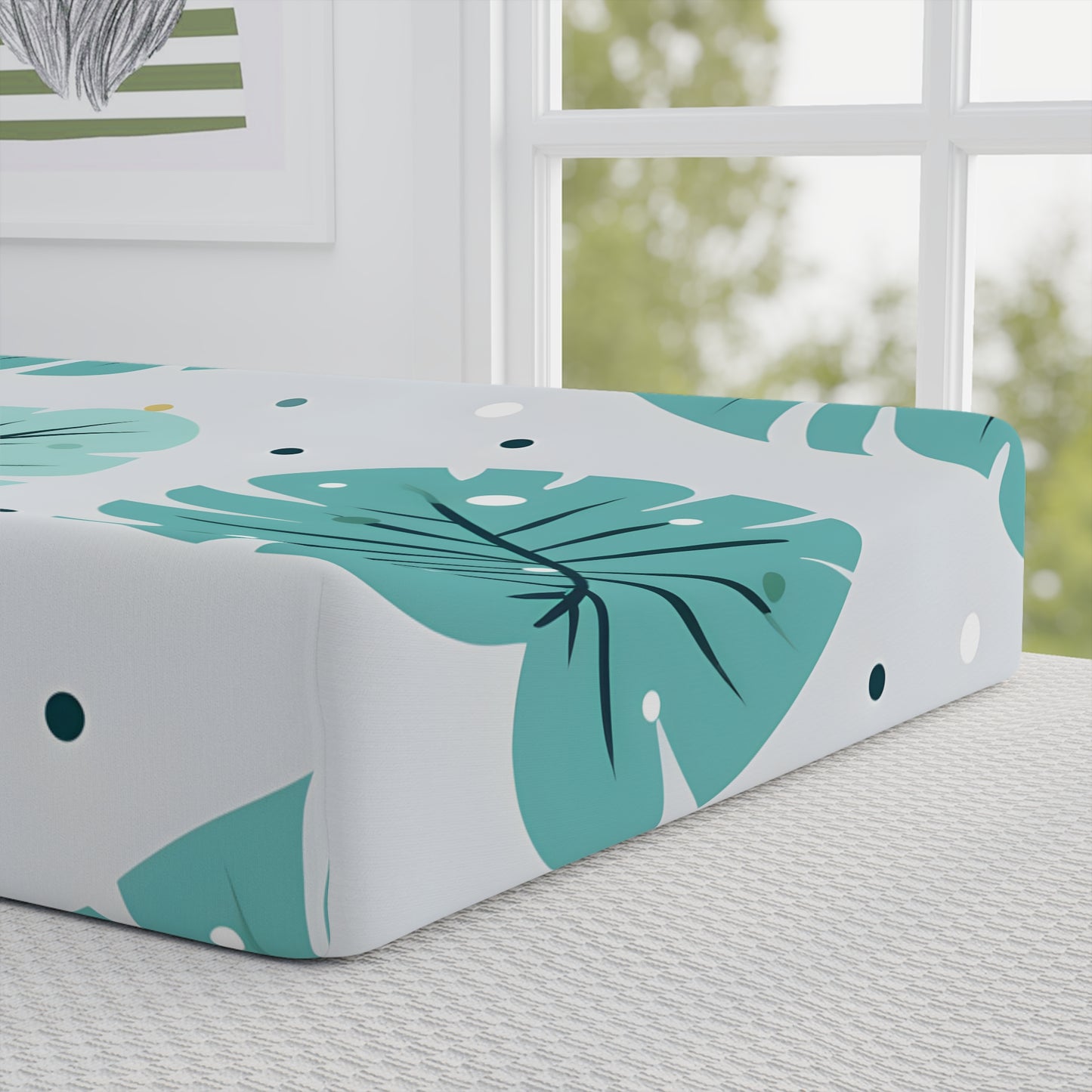 Tropical Leaves Baby Changing Pad Cover — Personalized Floral Name Option