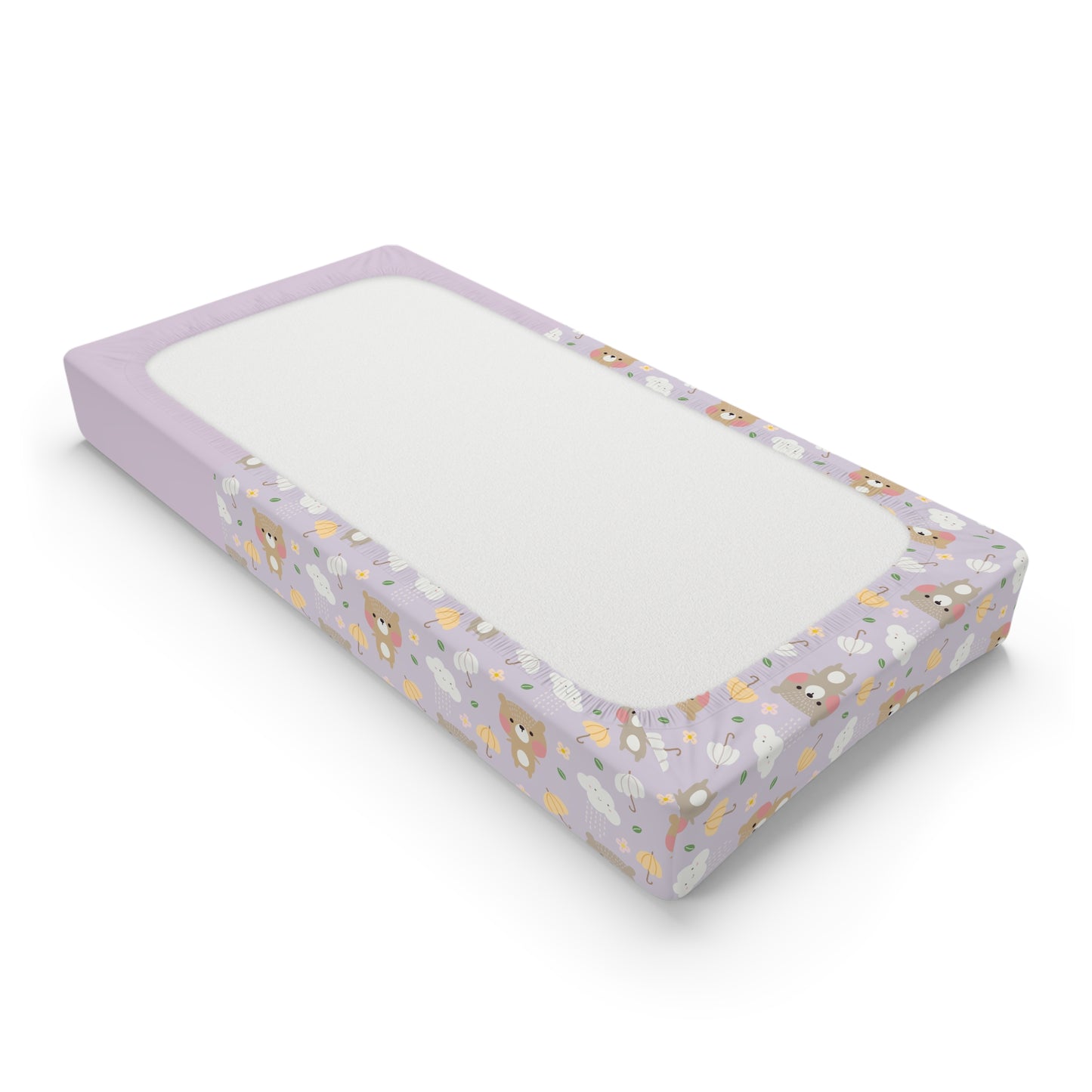 Baby Changing Pad Cover — Cute Lavender Bear & Floral Pattern (Personalizable)