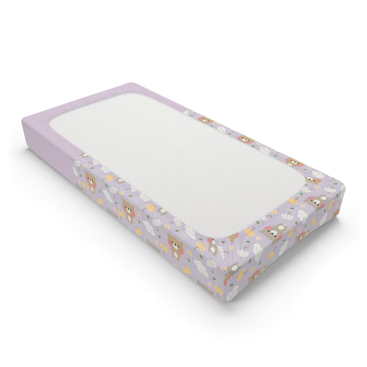 Baby Changing Pad Cover — Cute Lavender Bear & Floral Pattern (Personalizable)