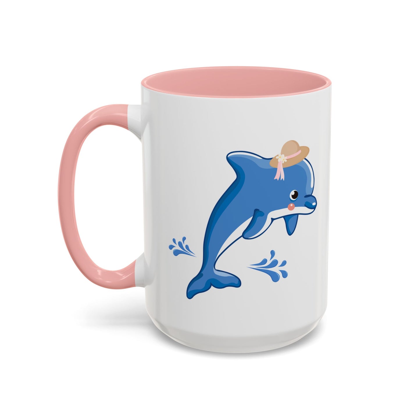 Dolphin wearing a straw hat with stylized water splashes Coffee Mug