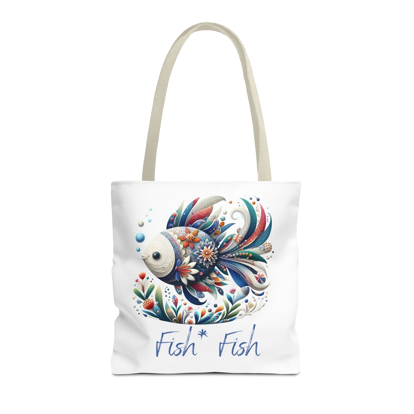 Floral Fish Tote Bag — Colorful Whimsical "Fish Fish" Canvas Tote