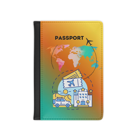 Travel Passport Cover — Colorful World Map & Vacation Icons Passport Holder