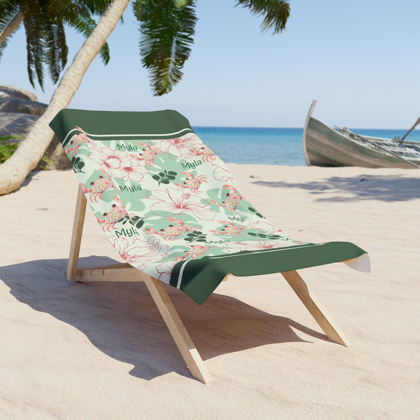 Floral Manta Ray Beach Towel — Tropical Hibiscus Pattern
