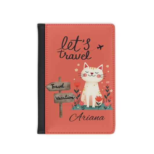 Personalized Cat Passport Cover – “Let’s Travel” Cute Travel Wallet with Name