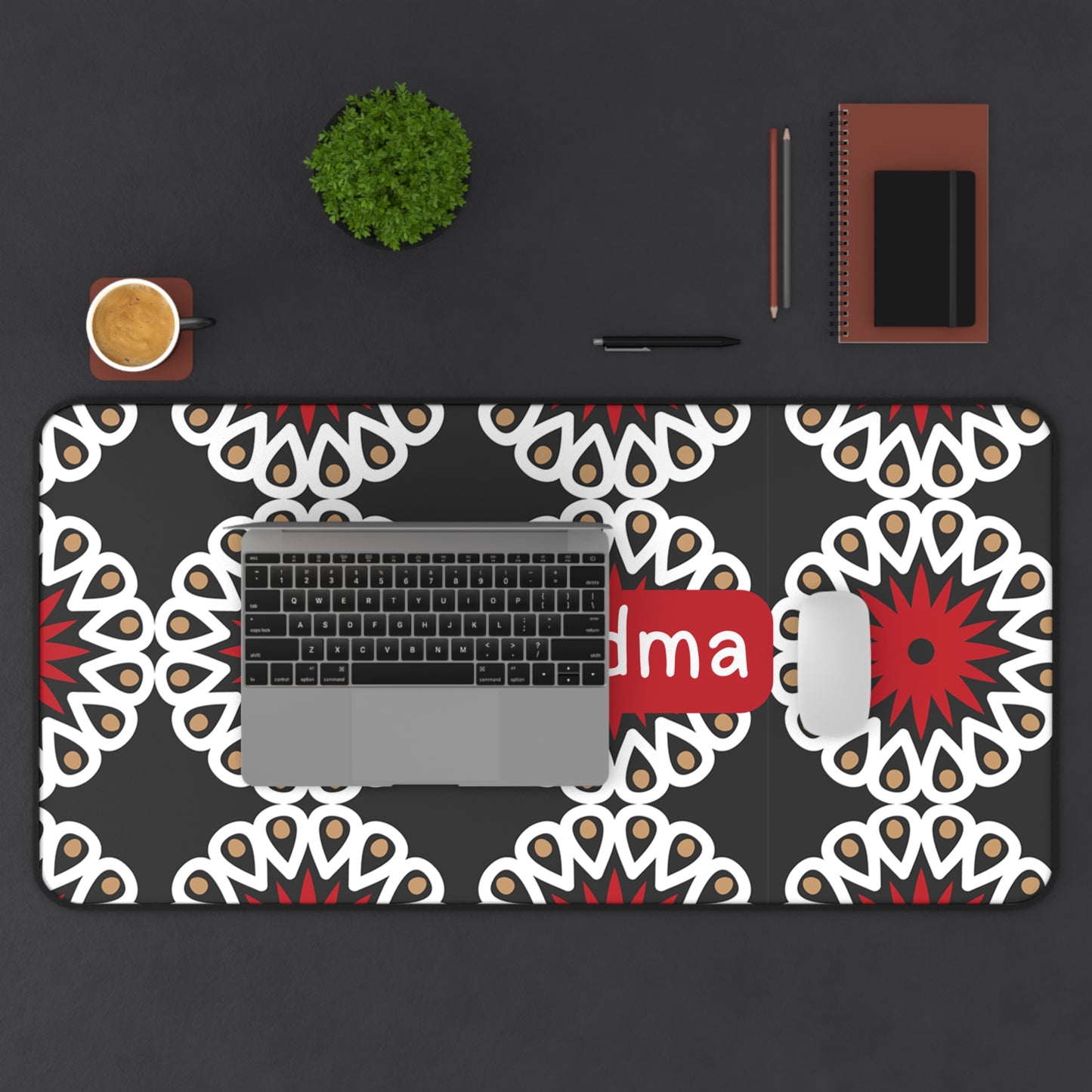 Grandma Floral Desk Mat — Personalized Red & White Patterned Office Mouse Pad