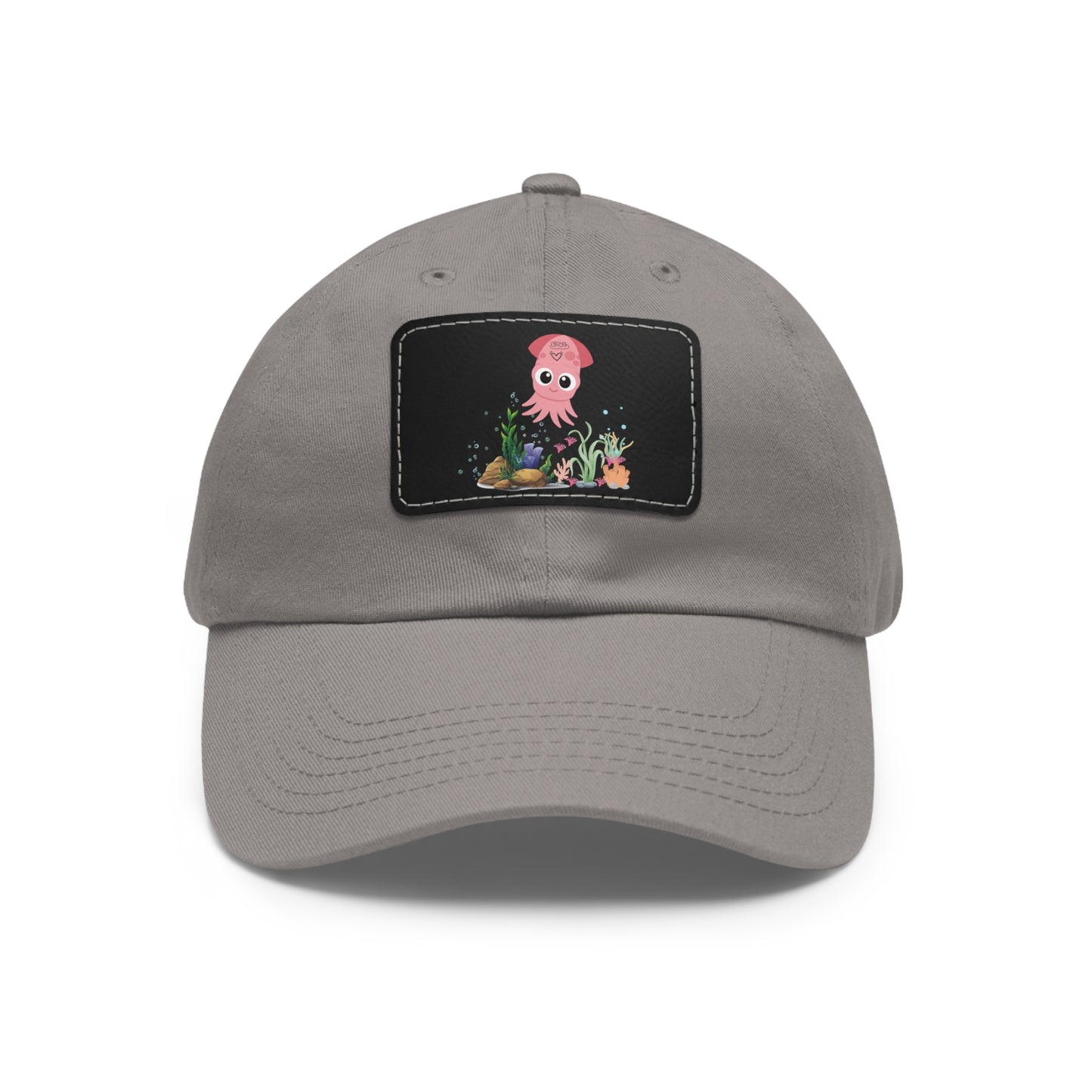 Pink squid cartoon with love Dad Hat with Leather Patch (Rectangle)