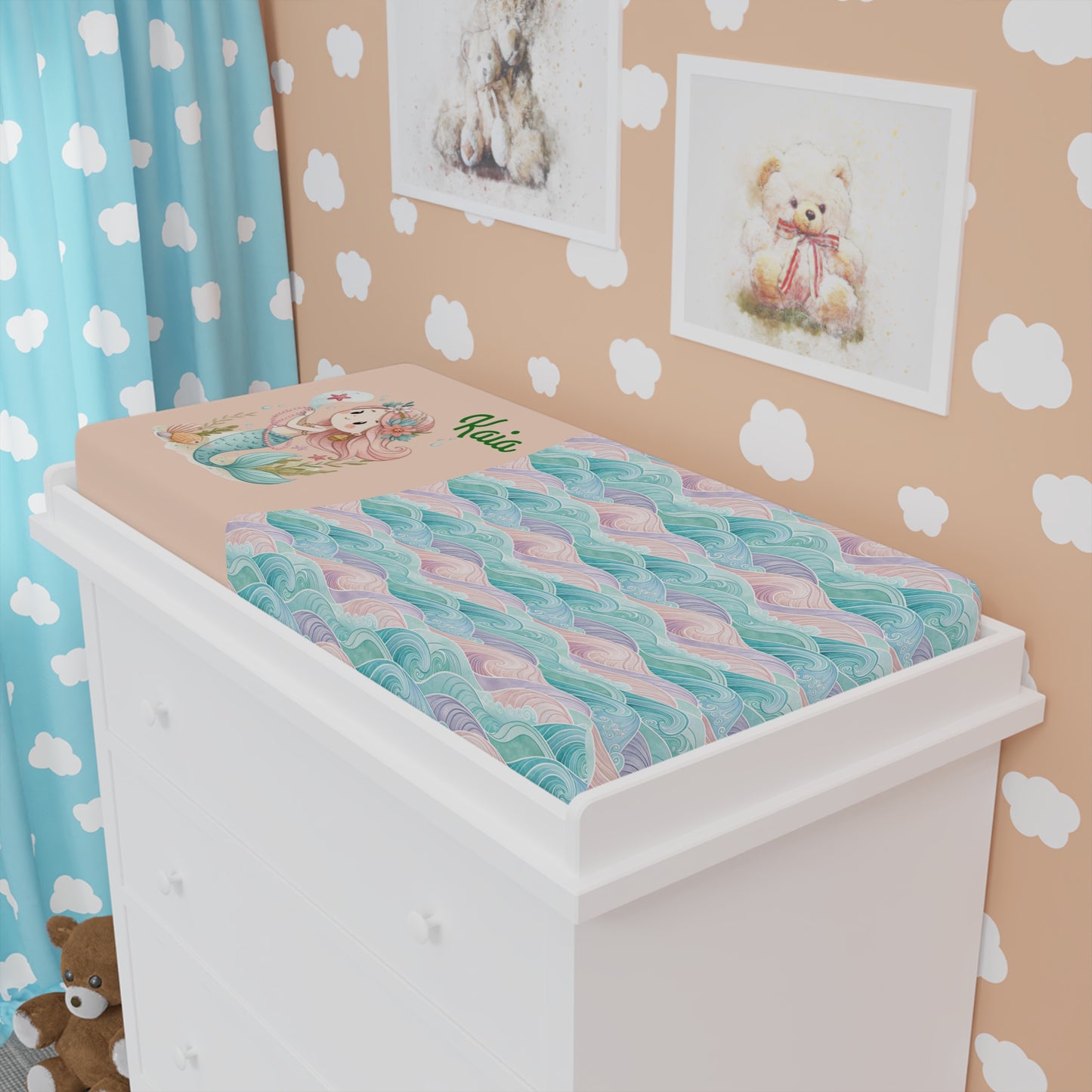 Mermaid Baby Changing Pad Cover – Personalized Pastel Nursery Decor