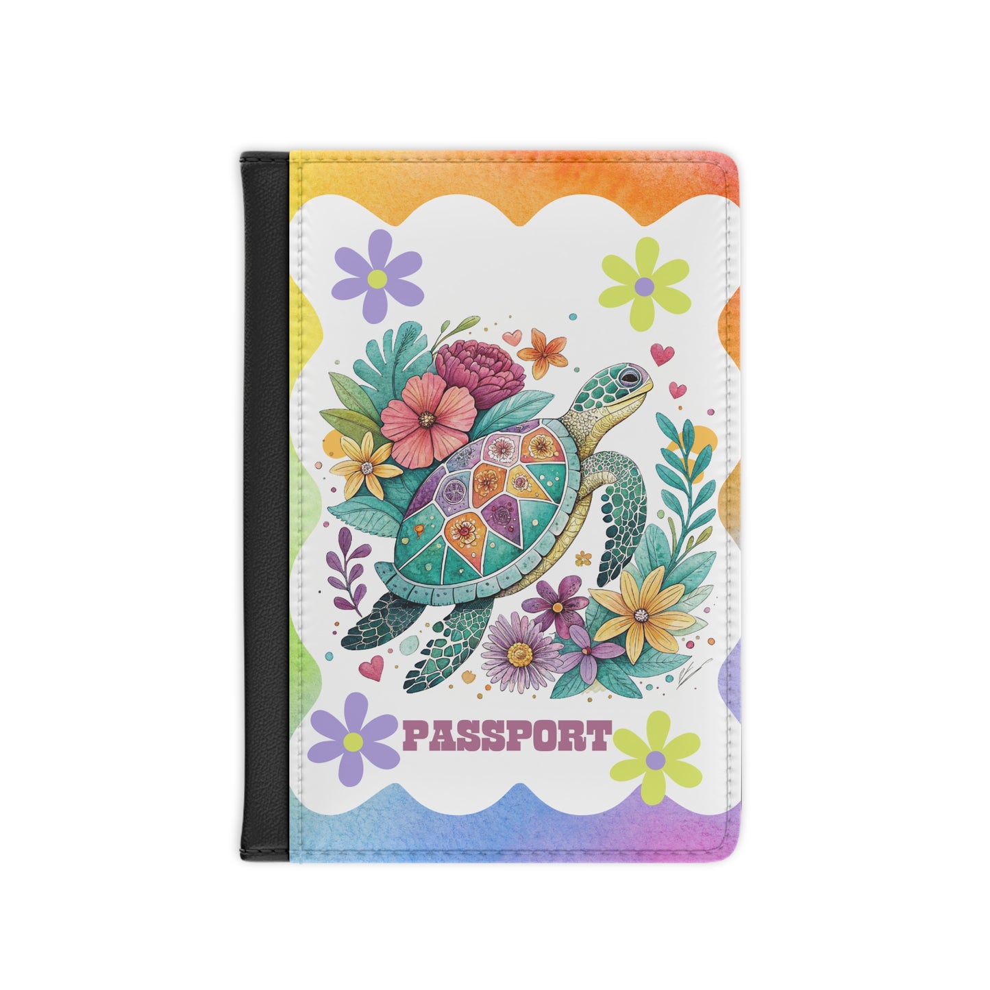 Floral Sea Turtle Passport Cover — Colorful Tropical Travel Protector
