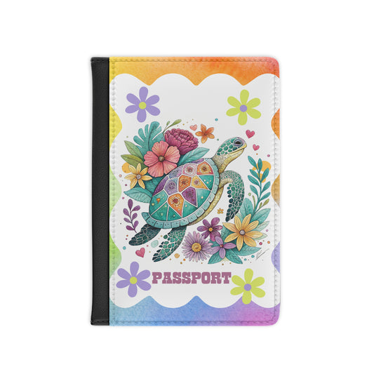 Floral Sea Turtle Passport Cover — Colorful Tropical Travel Protector