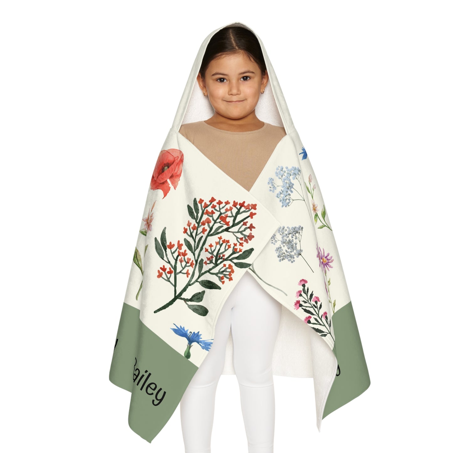 Personalized Floral Hooded Towel for Kids — Custom Name 'Bailey'
