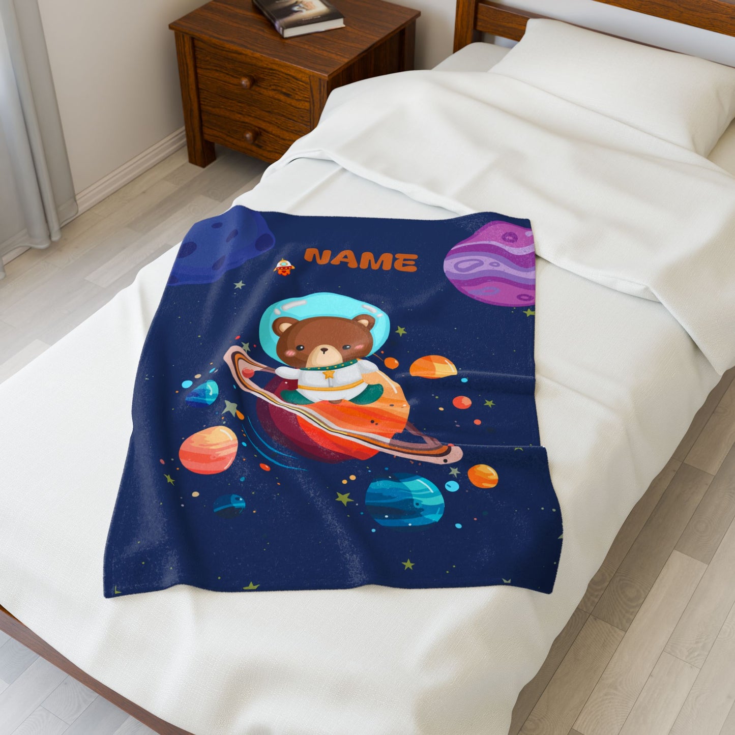 Space-Themed Velveteen Plush Blanket for Kids, Cozy Planet Bear Blanket, Personalized Children's Blanket, Great Gift for Baby Showers, [...]