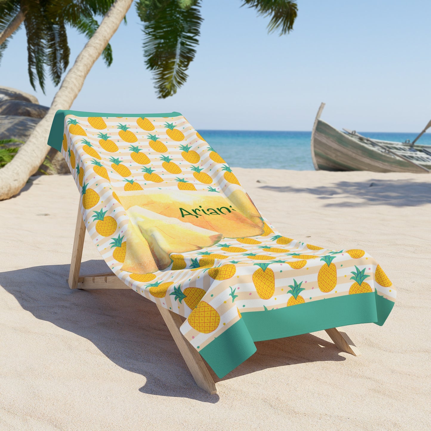 Personalized Pineapple Beach Towel — Custom Name Tropical Summer Towel