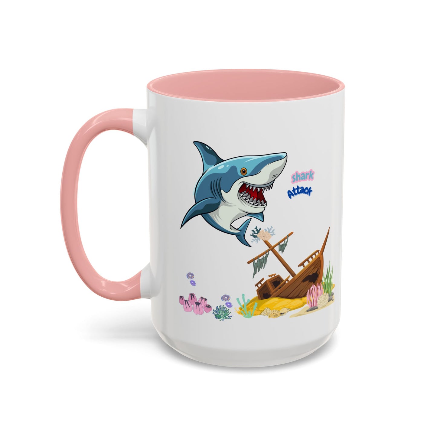 Shark ship colorful coral reef Coffee Mug