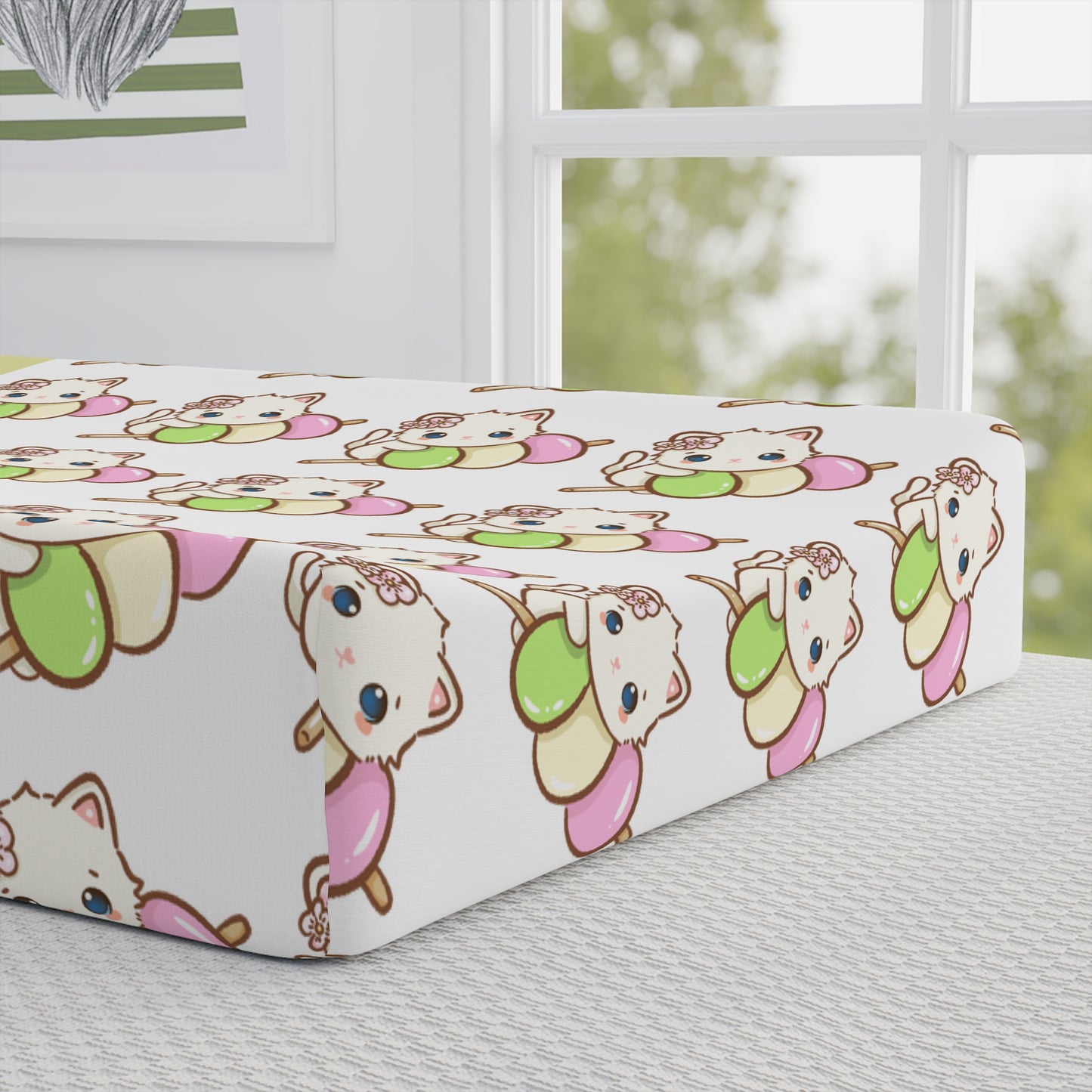 Cute Kitten Baby Changing Pad Cover — Soft Floral Cat Design, Personalized Nursery Accent
