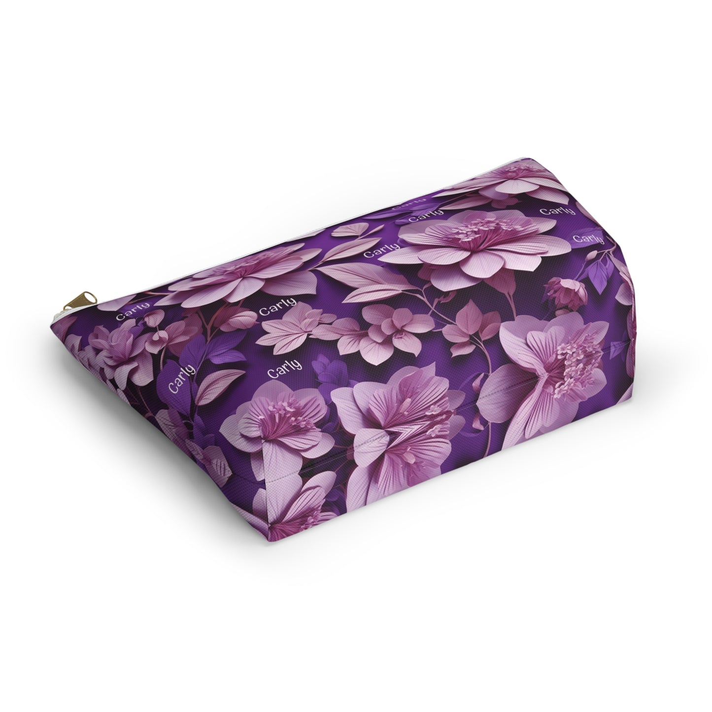 Floral Purple Makeup Bag — Personalized Carly Cosmetic Pouch