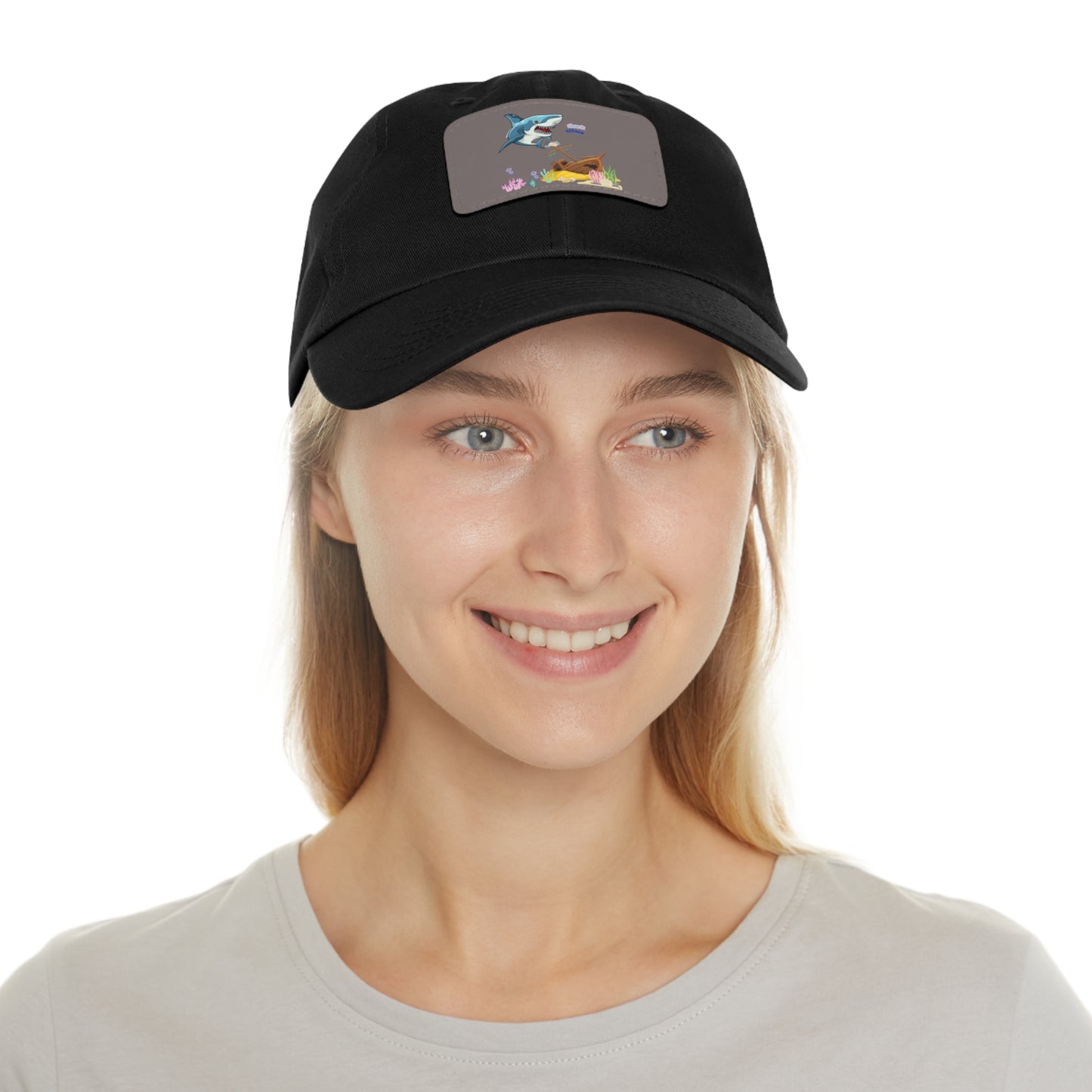 Shark ship colorful coral reef Dad Hat with Leather Patch (Rectangle)