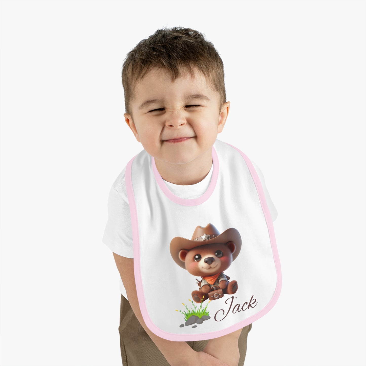 Baby Bib - Personalized Cowboy Bear Design (Custom Name)