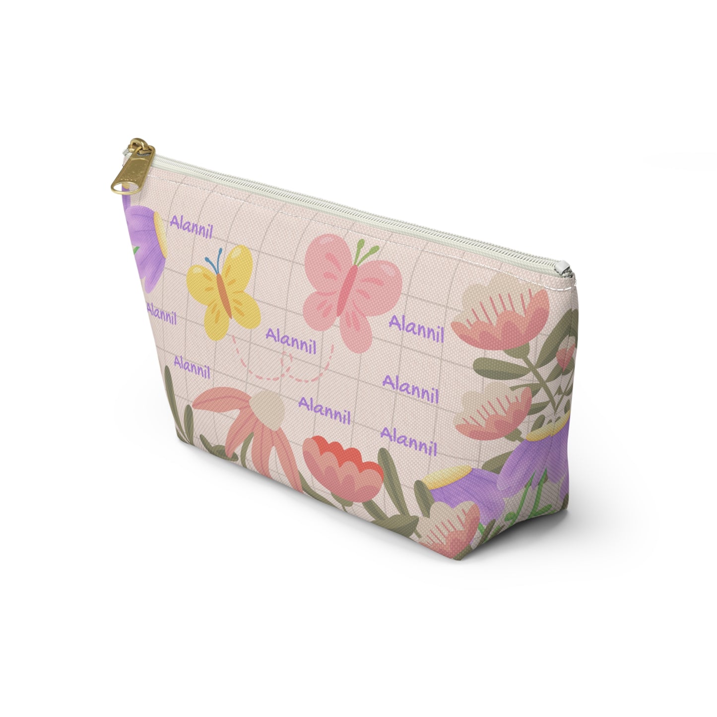 Floral Butterfly Accessory Pouch — Personalized T-Bottom Makeup Bag