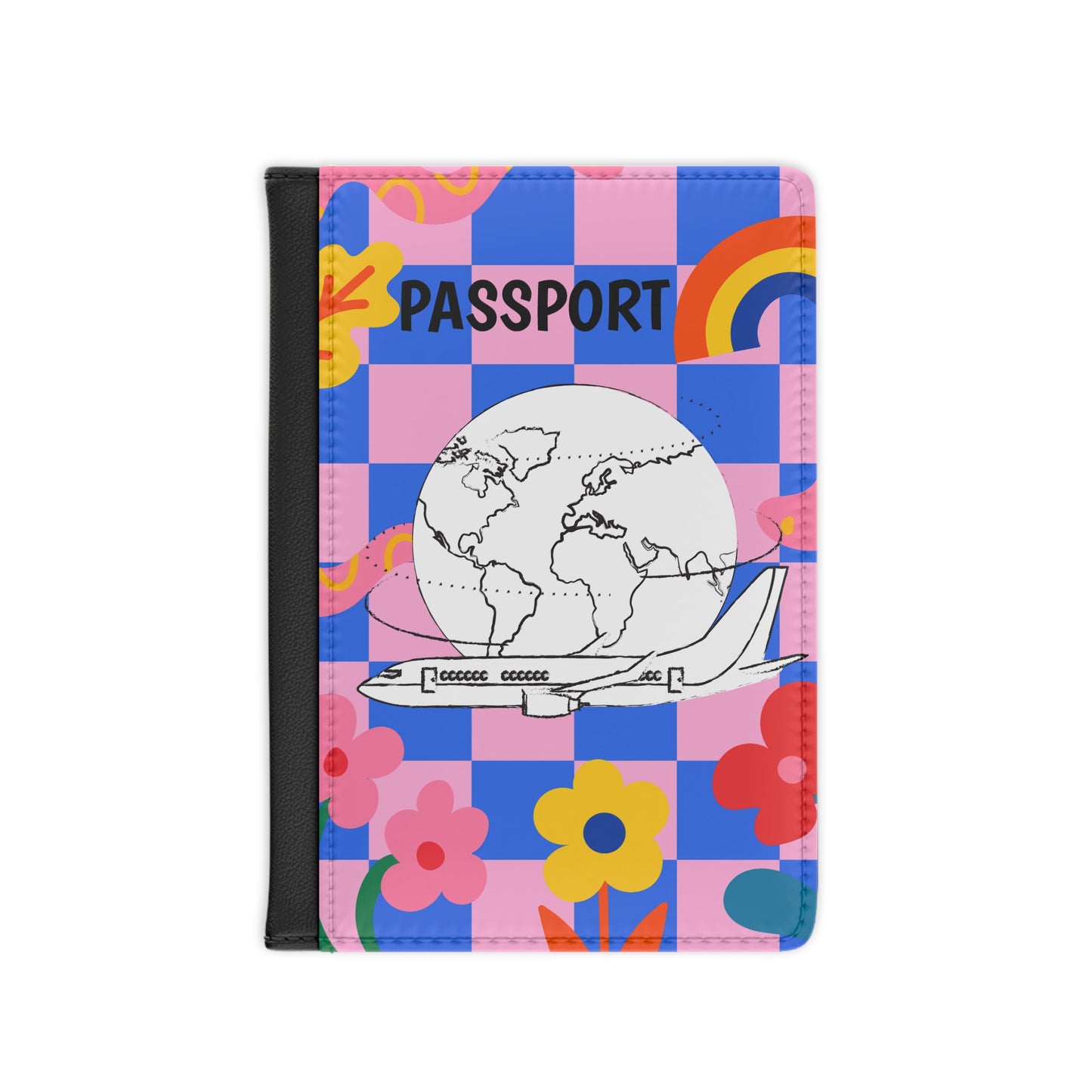 Passport Cover — Retro Floral Travel Passport Holder with Globe & Plane Design