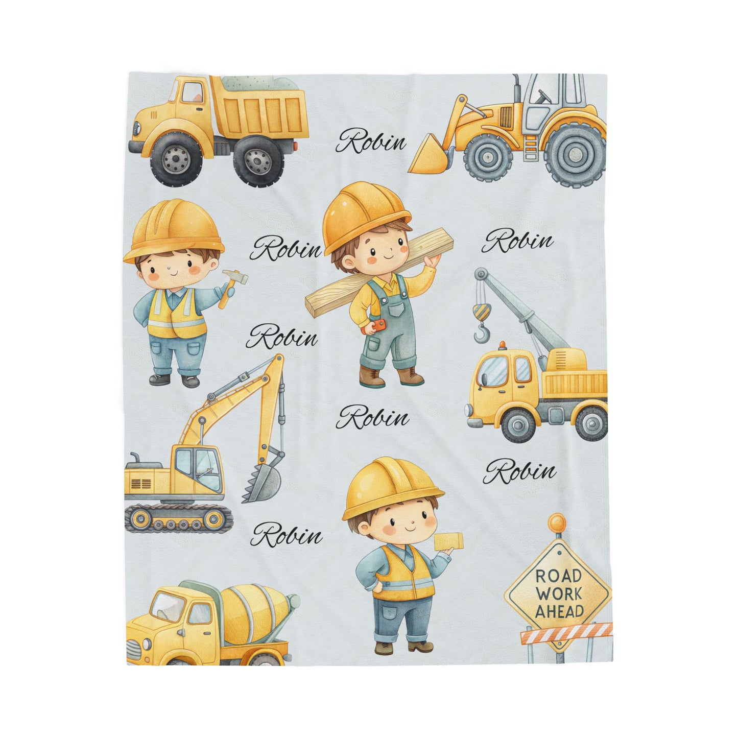 Kids' Construction-Themed Velveteen Plush Blanket