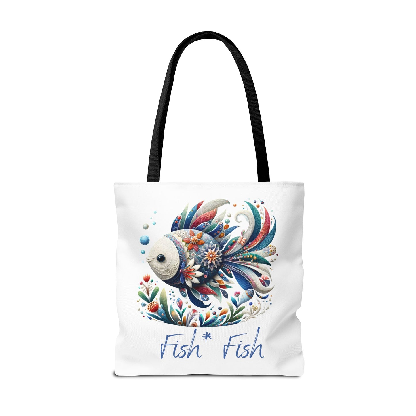 Floral Fish Tote Bag — Colorful Whimsical "Fish Fish" Canvas Tote