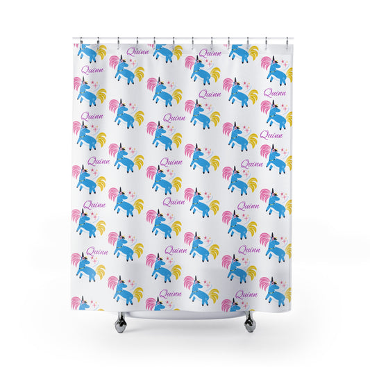 Unicorn Name Shower Curtain — Personalized "Quinn" Kids Bath Decor