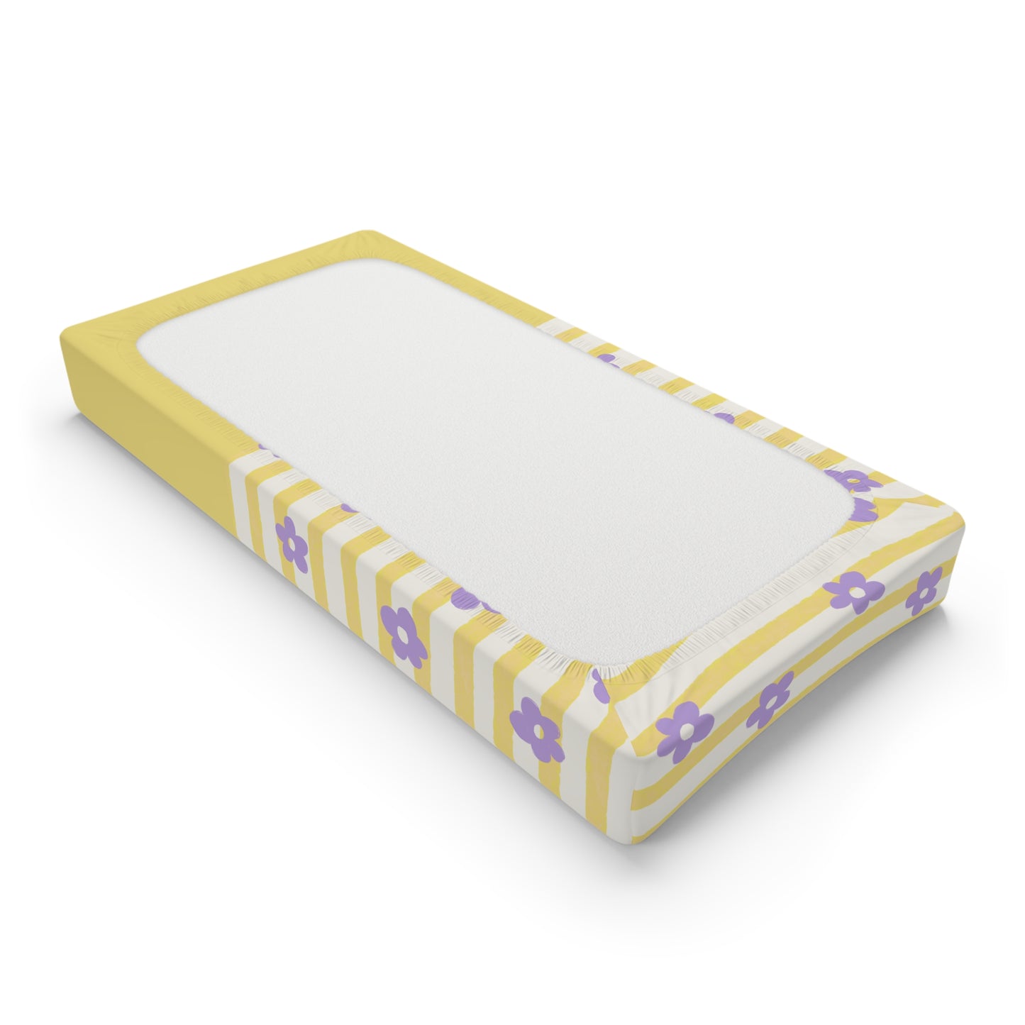 Changing Pad Cover — Yellow Stripe & Purple Floral with Tropical Leaves (Personalizable)